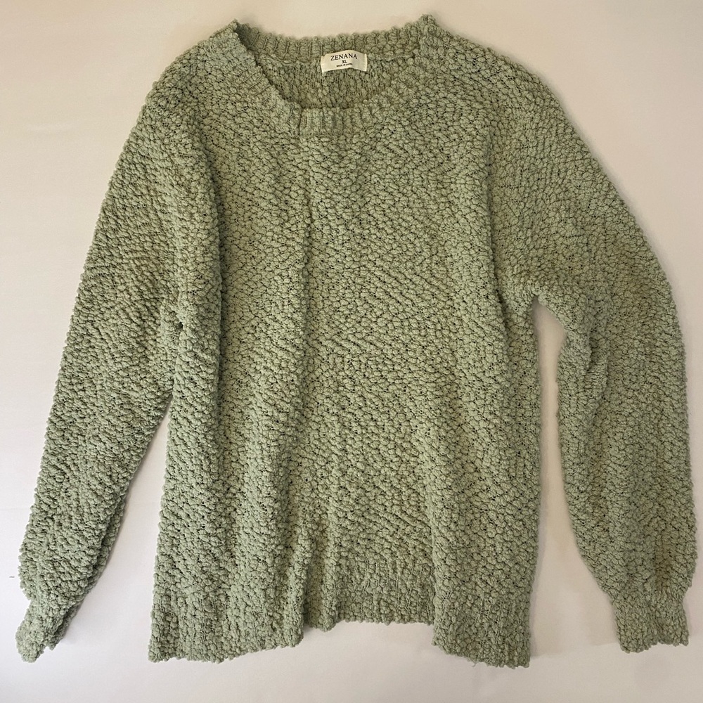 Zenana Mint Green Round Neck Sweater